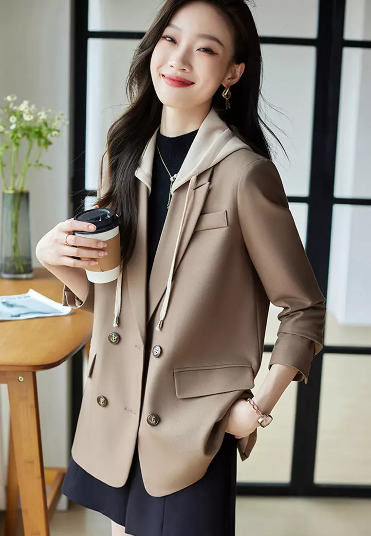 Double Breasted Blazer With Removable Hat