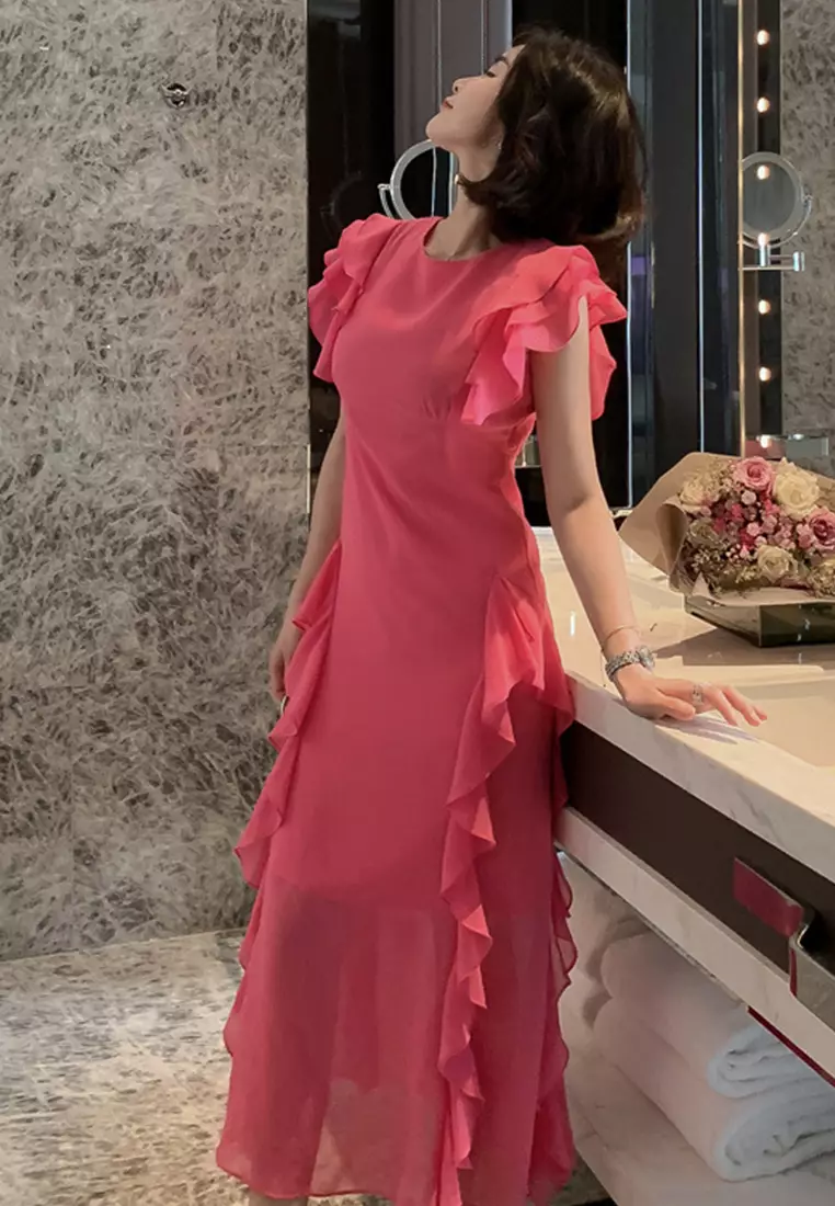 Korean Style Chiffon Slim Long Fishtail One-Piece Dress A21051301RD