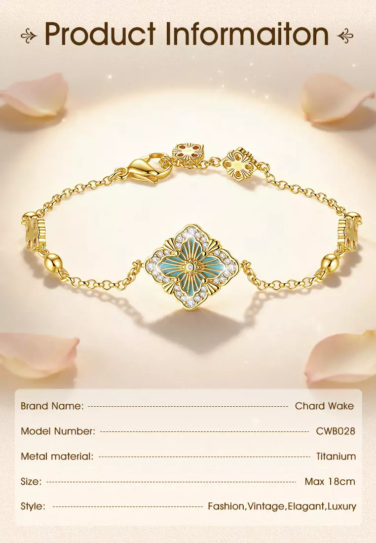 Gelang Wanita Original Korea Fashion Four-Petal Flower Style Titanium Zirkon Berwarna Cewek Bracelets
