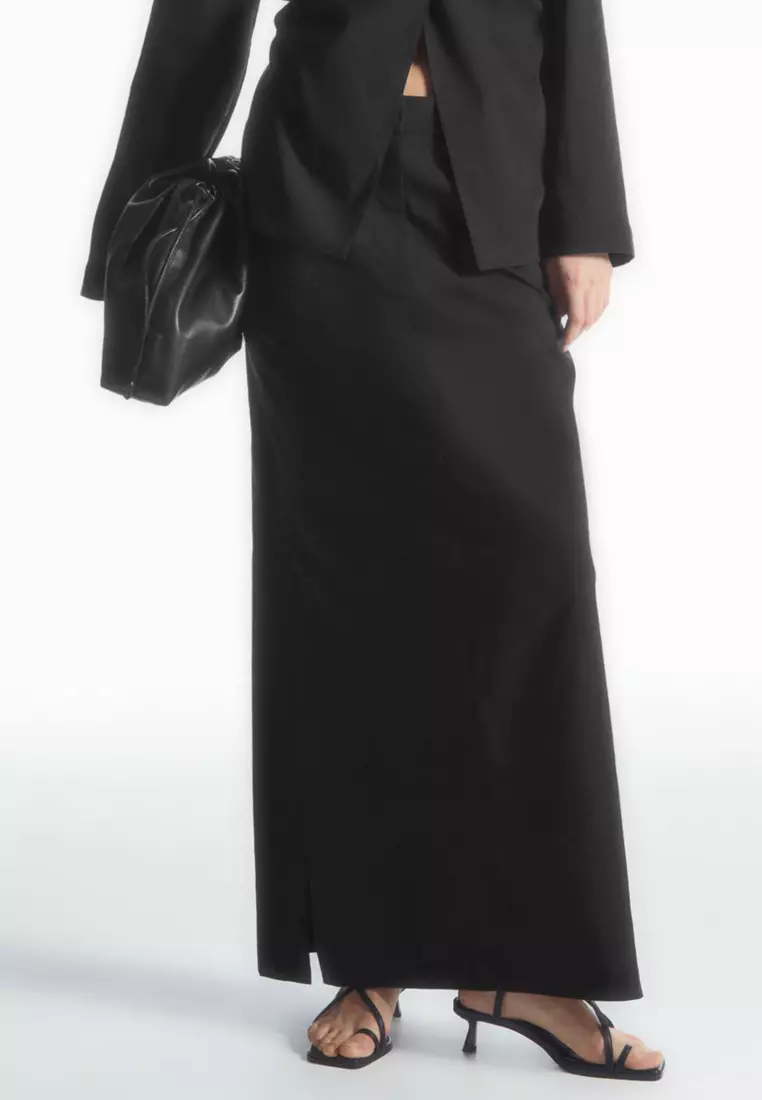 Tailored Linen-Blend Maxi Skirt