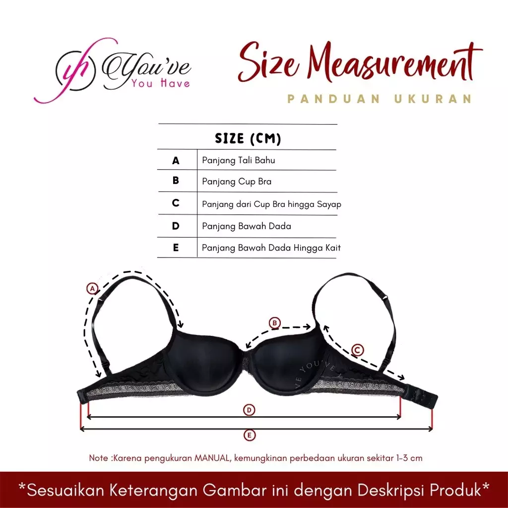 You’ve (YouHave) BH Wanita Bra Wanita Motif Hati Busa Tipis Tanpa Kawat 100095