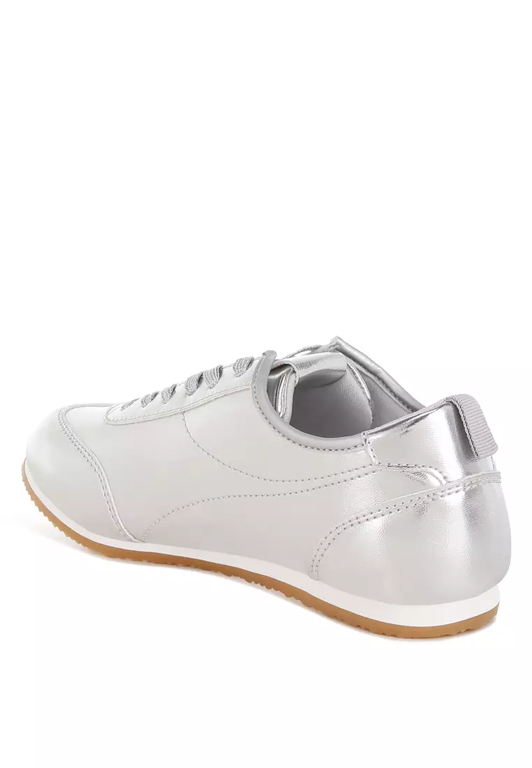 Metallic Faux Leather Sneakers in Silver