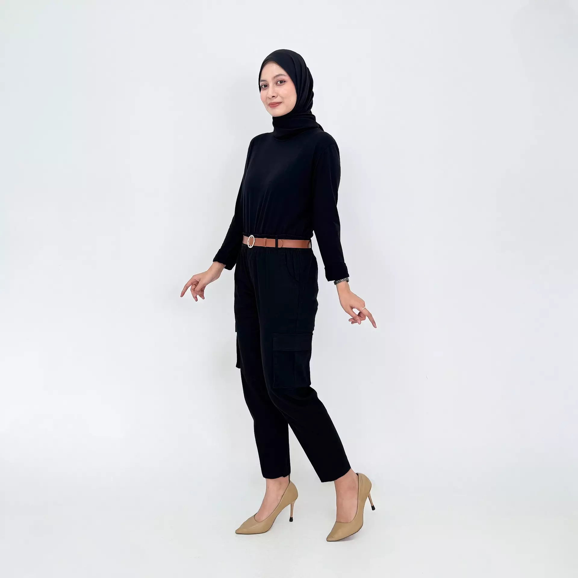 Celana Panjang Katun Wanita - Long Pant Twill Cargo - HITAM
