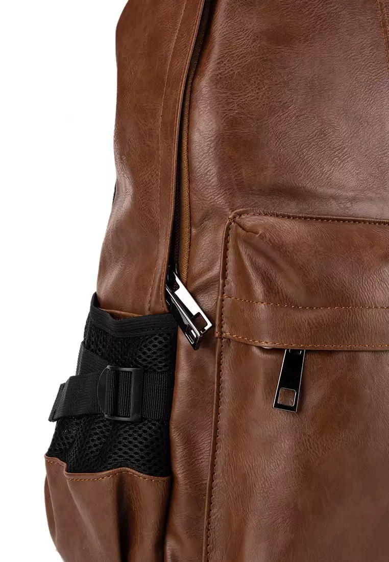 Distressed Leather Mesh Backpack