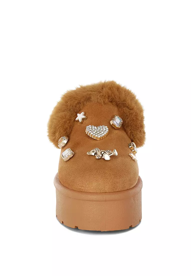 棕褐色魅力細節一腳蹬雪靴