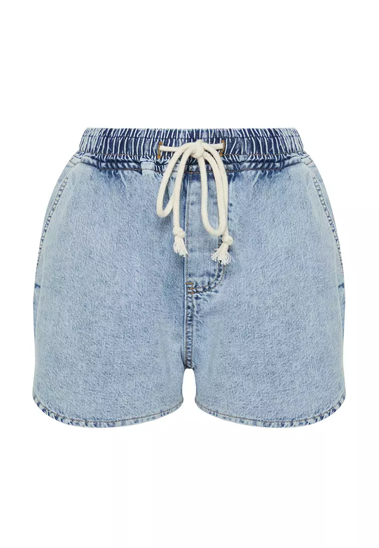 Cotton Elastic Drawstring Denim Shorts