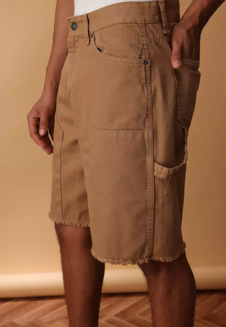 Camel Patchwork Wide Denim Shorts & Bermuda Shorts TMNSS25SR00038