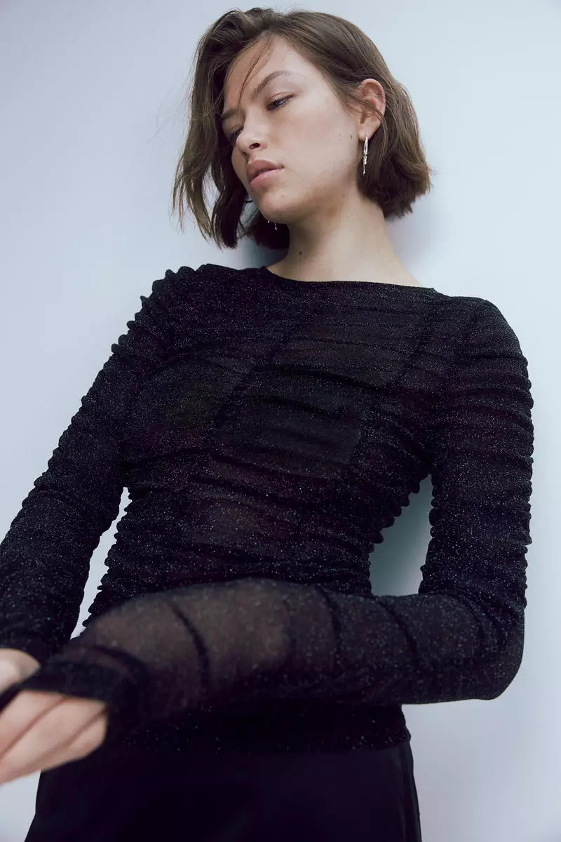 Mesh ruched top main image 0