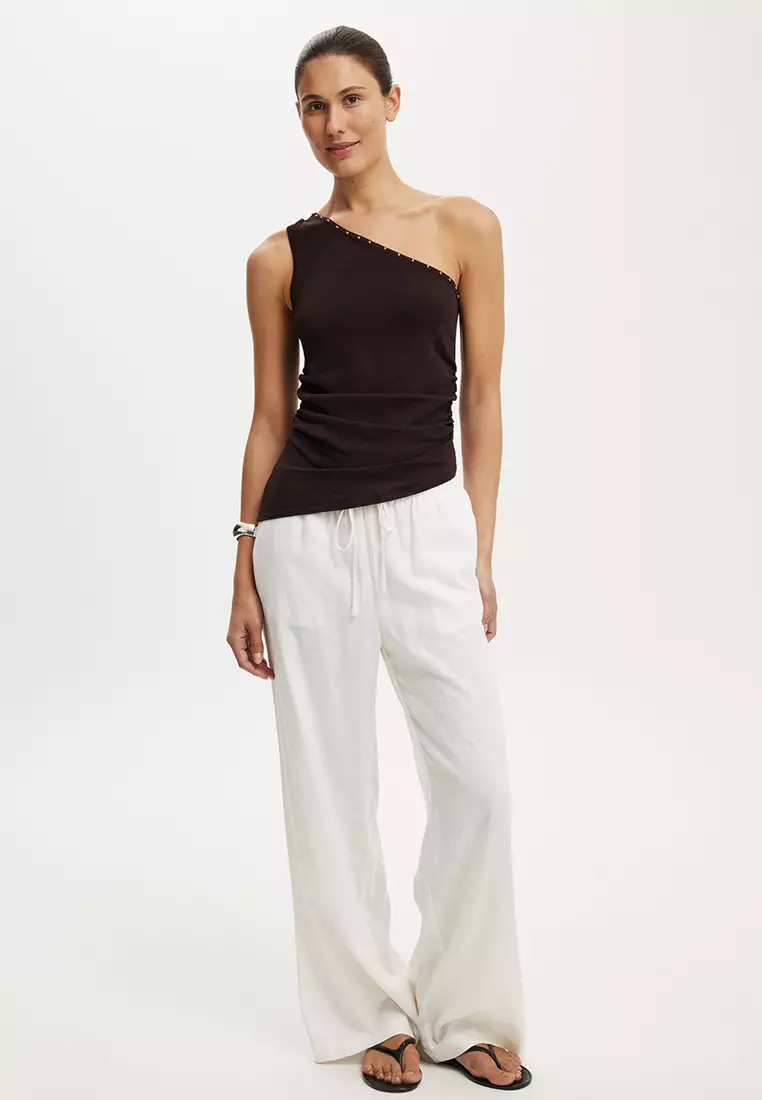 Stud Trim Asymmetrical Knit Top