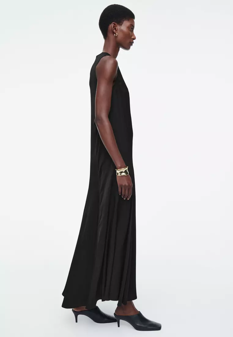 Asymmetric Twist-Panel Midi Dress