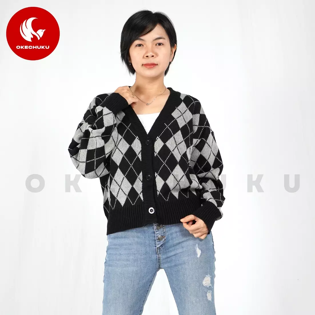  Knit Cardigan WINDY Kardigan Rajut Wanita Gaya Korea - HITAM