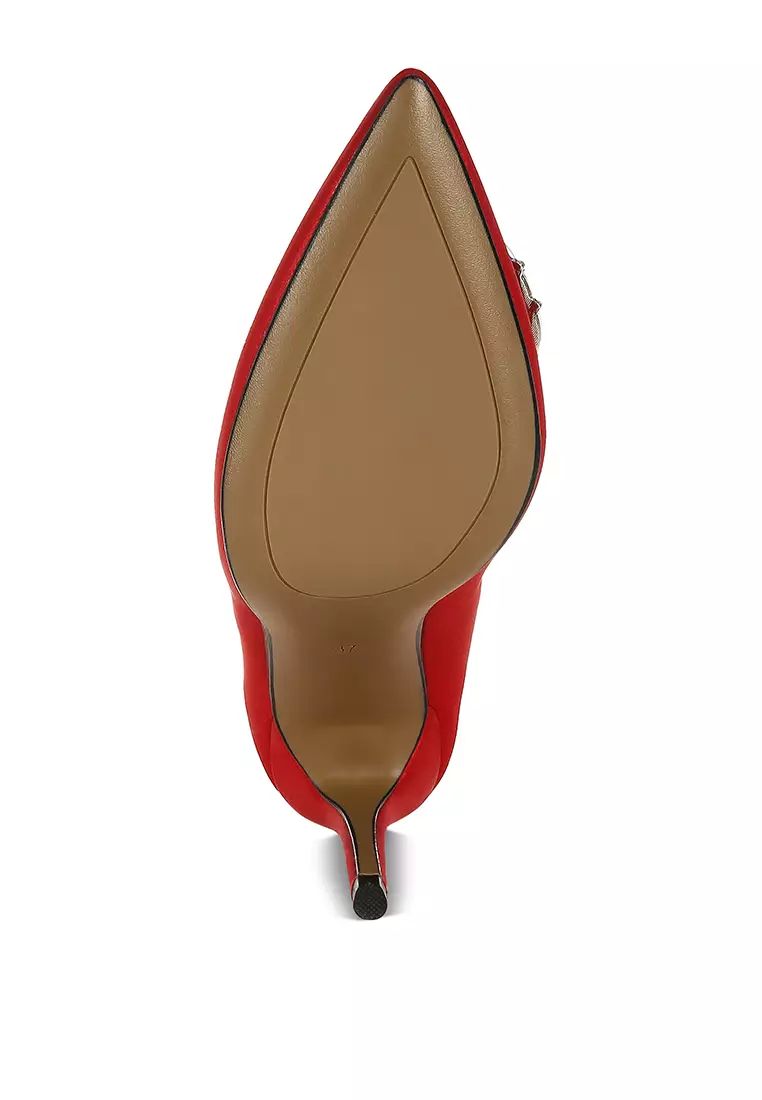 Bros Berlian Imitasi Detail Satin Pumps Warna Merah