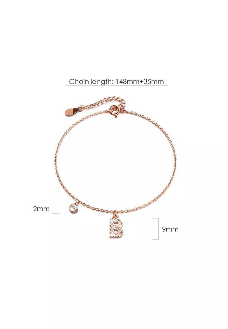 Solid 925 Sterling Silver Initial Crystal Personalised Alphabet Letter Bracelet Rose Gold Filled