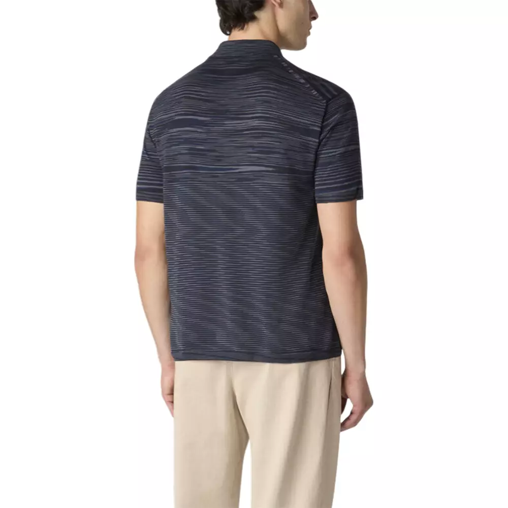 Space-Dyed Mercerised Cotton Knit Polo Shirts Navy Blue and Grey Space