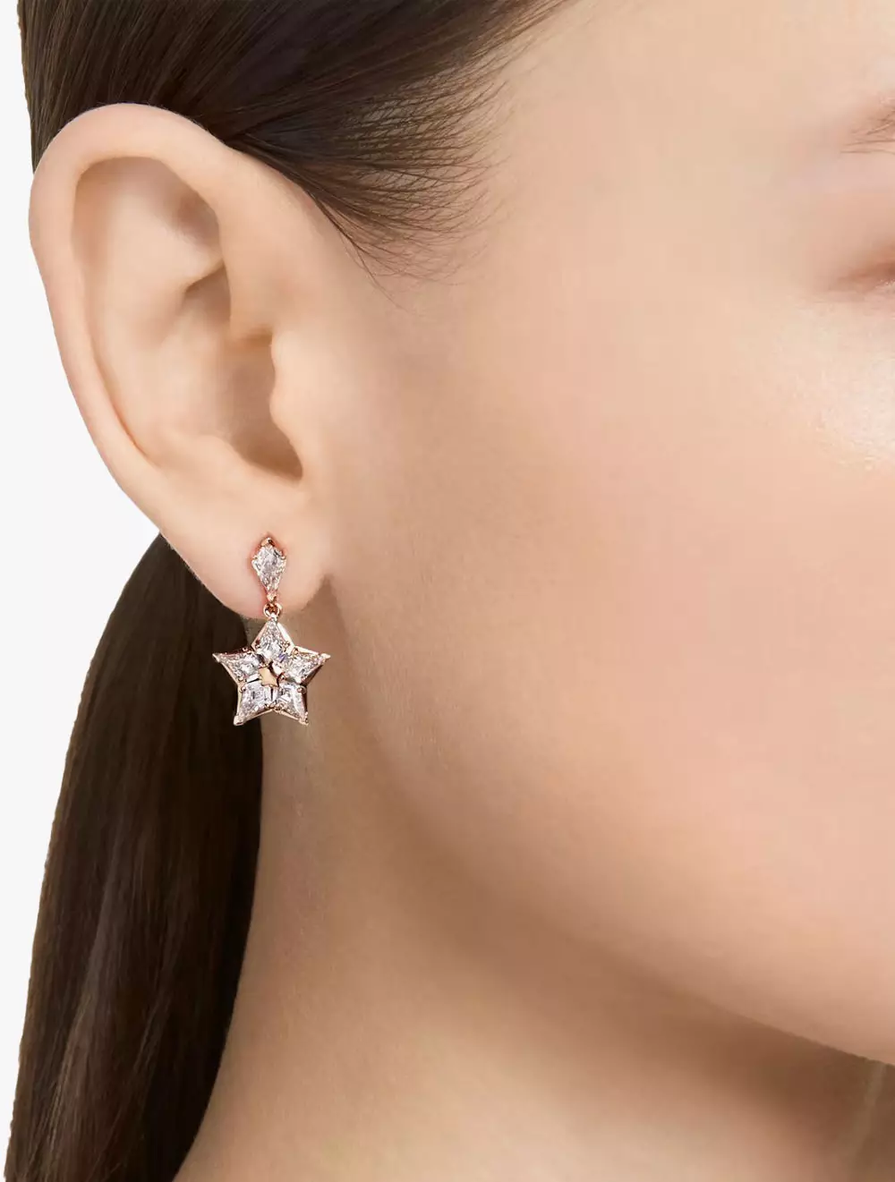 Stella Drop Earrings, Kite Cut, Star, White, Rose Gold-Tone Plated - White