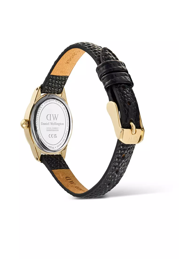 Ophelia Mini Black Lizard Unitone Guilloché Gold - Women Watch Stainless Steel Leather Strap watch DW Official Authentic Original