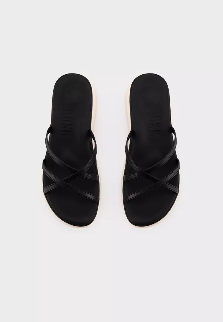 LEATHER CHUNKY SPORTY STRAP PLATFORM SLIDE