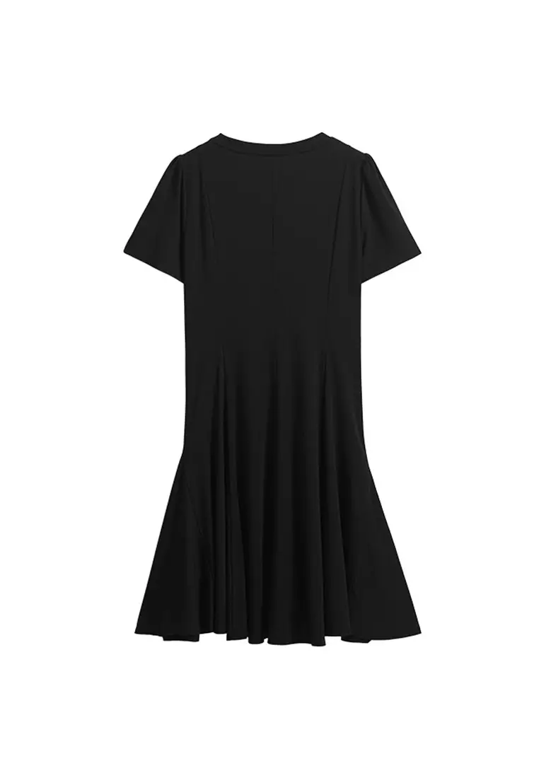 Waist Drawstring Midi Dress with Low Flare