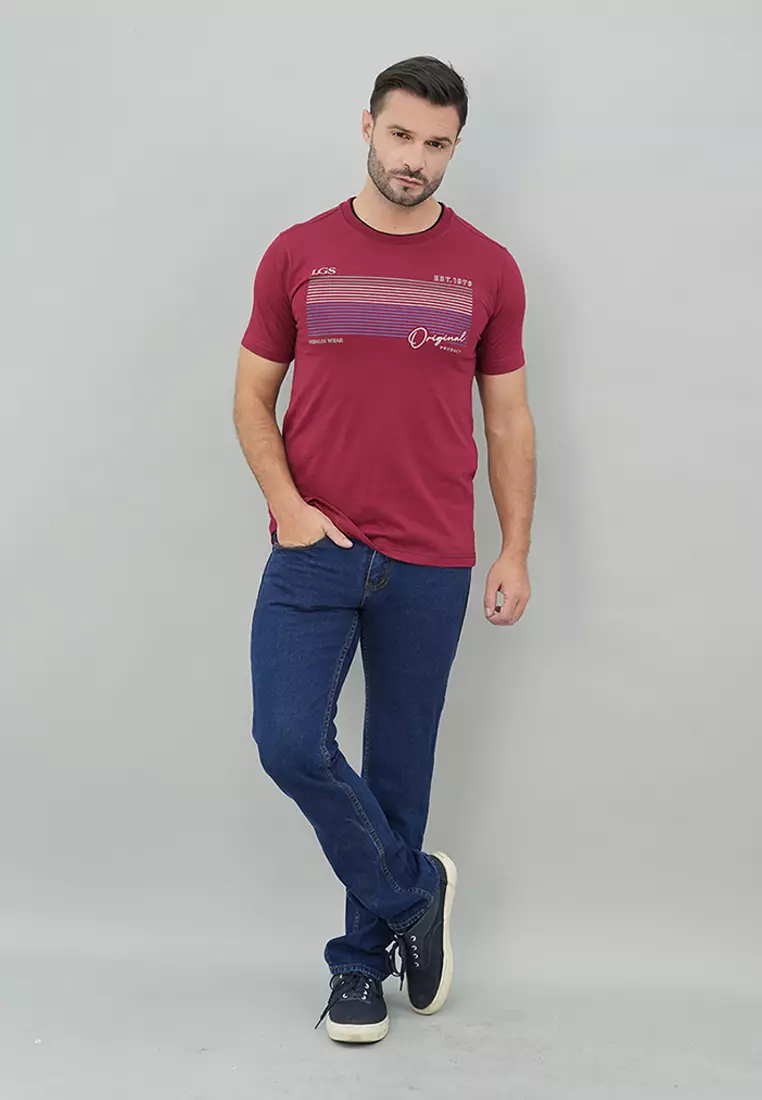 LGS - Slim Fit - Kaos Casual Pria - Lengan Pendek - Polos - Merah - JTS.322.S3206F.02.C