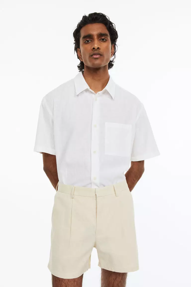 Jual H&M Regular Fit Linen-blend shorts Original 2025 ZALORA