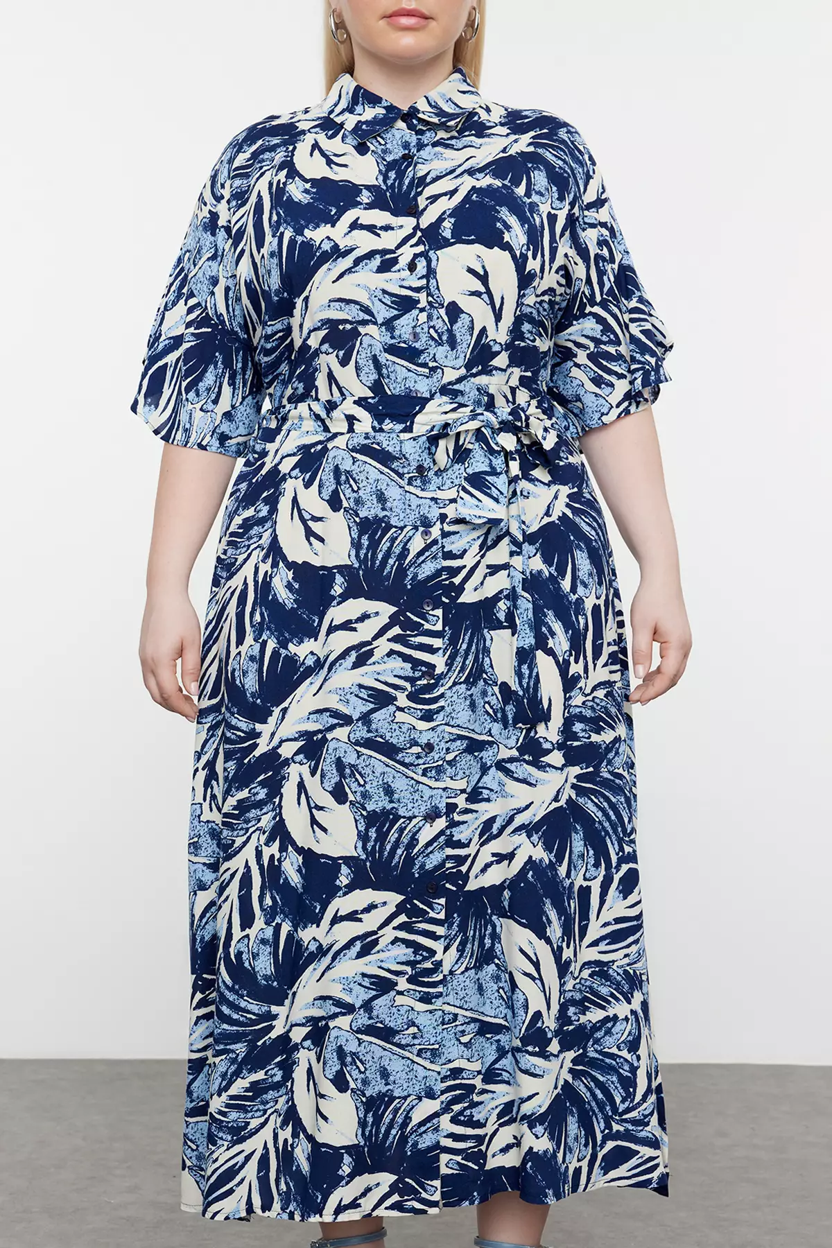 Plus Size Tropical Leaf Midi Dress