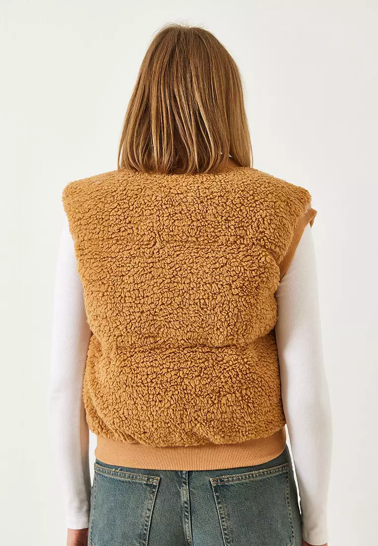 Women's Ribbed Pocket Detailed Zippered Teddy Vest 939125 60261183