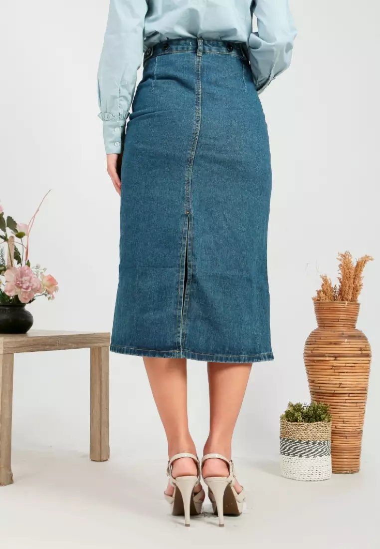 Gienna Slit Midi Skirt in Navy