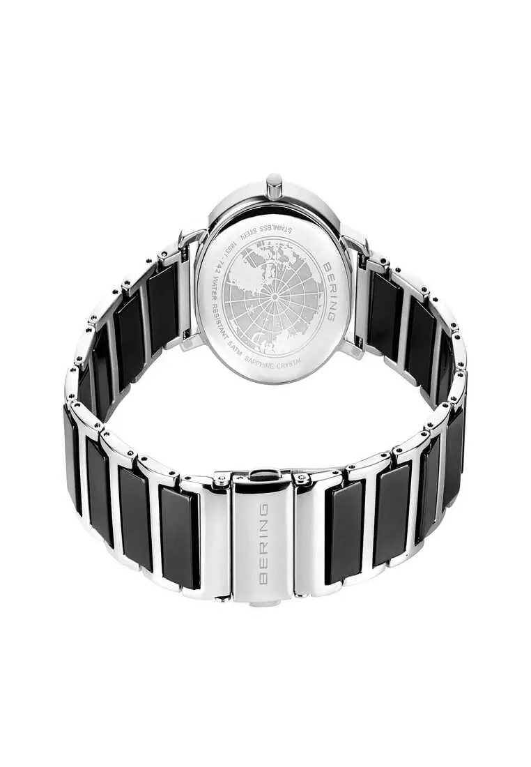 Men's Stainless Steel Bracelet with Ceramic Links and Black Dial Quartz Watch - 18539-742