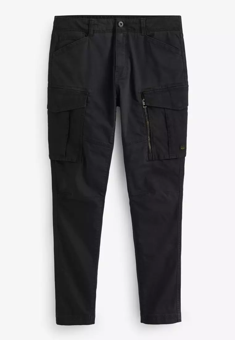 Zip Detail Stretch Cargo Trousers-Slim