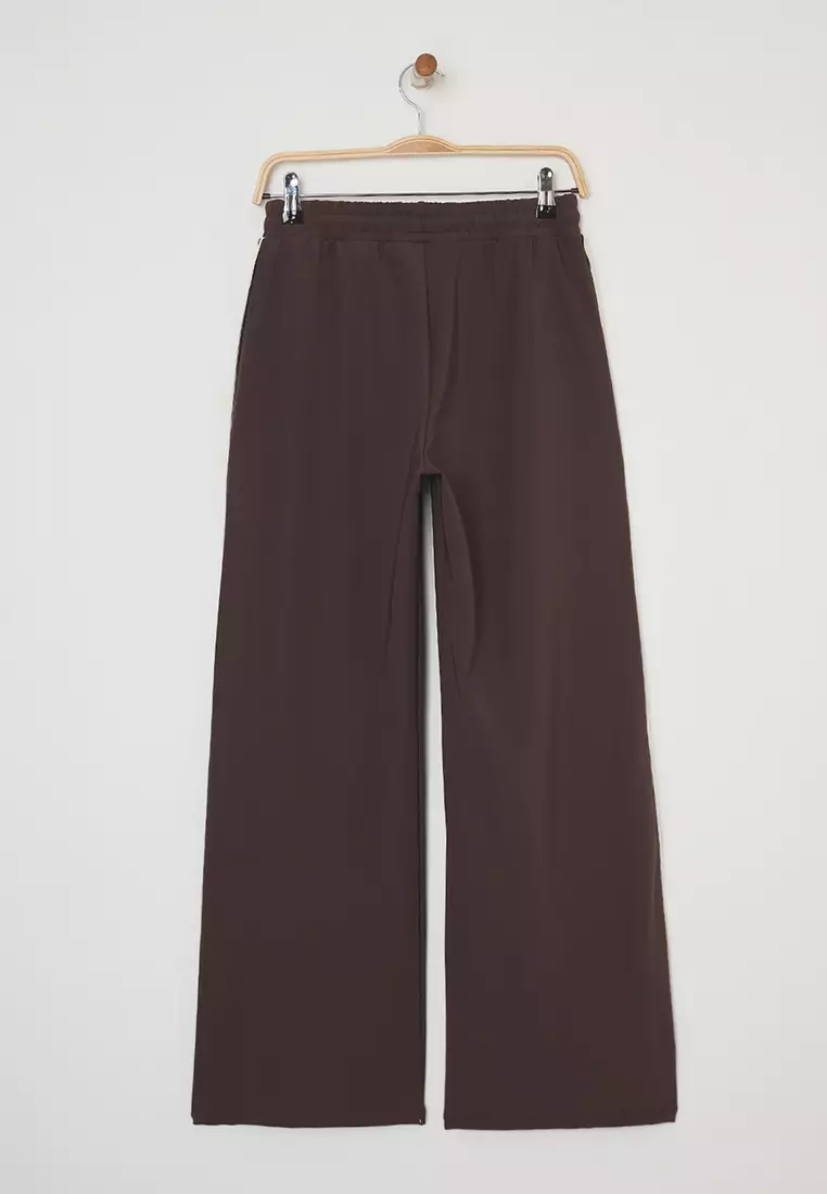 Brown Striped Diver/Scuba Fabric Sports Knitted Sweatpants THMSS25EA00006