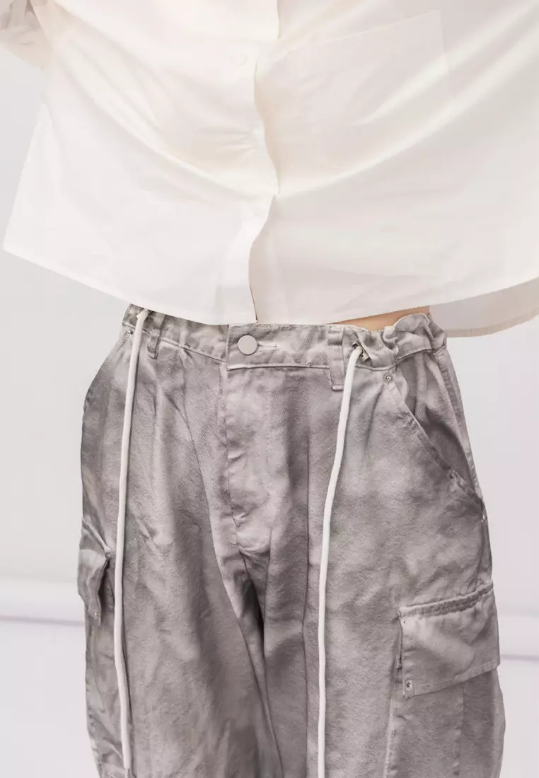 Drawstring Washed Cargo Pants