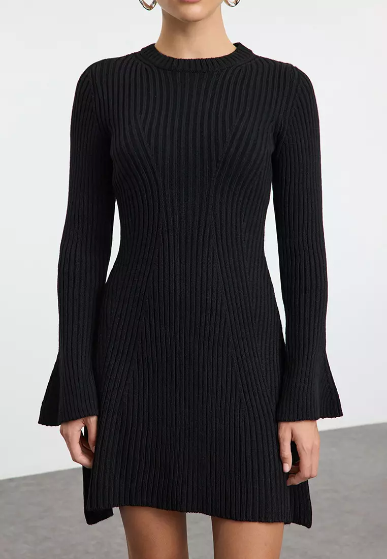 Black Mini Knit A-Line Form Fit Dress Twoaw25El00030