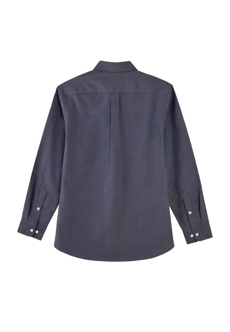 Men's Oxford Long Sleeve Slim Embroidery Shirt 01045083