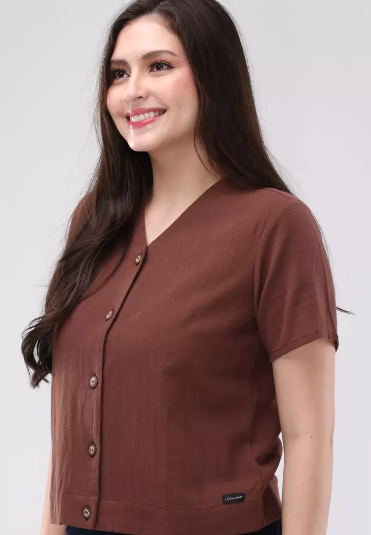 Crumpled Cotton Linen Short Sleeves Blouse