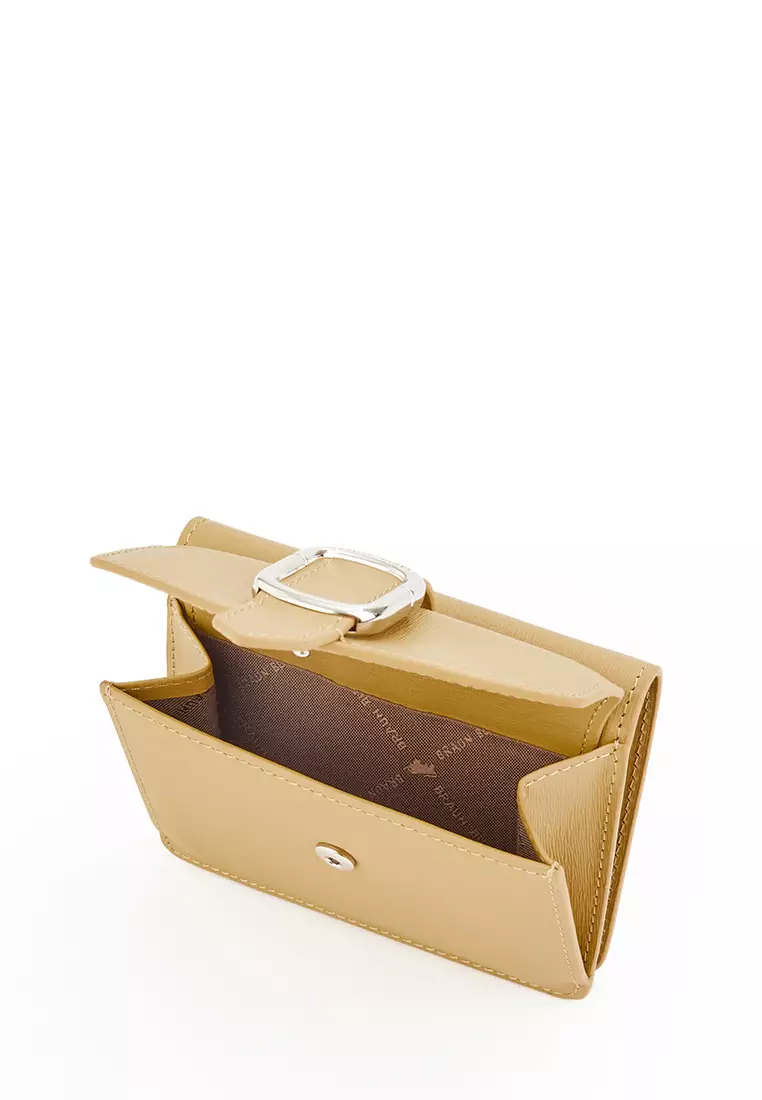 Cerule Bifold Small Wallet With External Coin Compartment In Curry