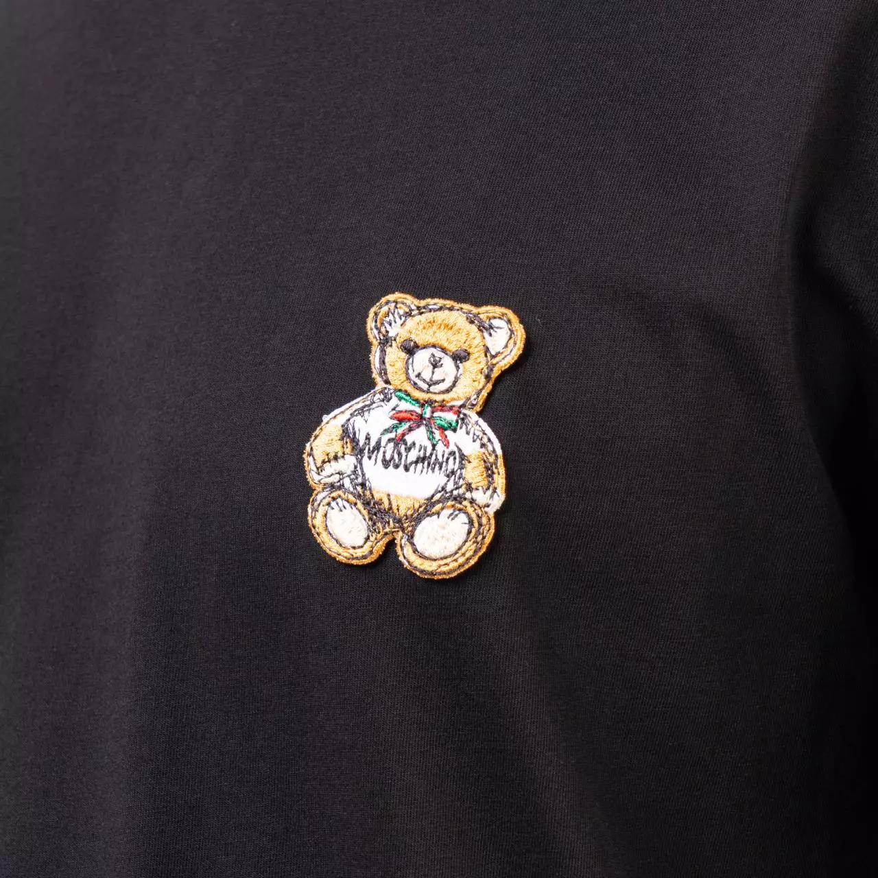 Teddy Bear Sketch Drawing Patch T-Shirt Black
