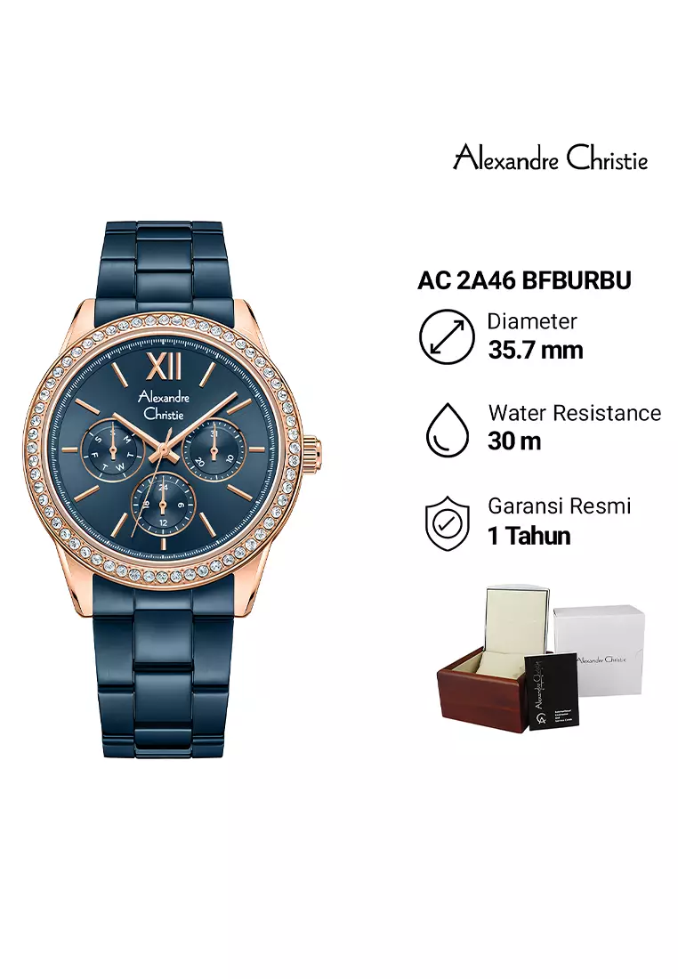 Alexandre Christie - Jam Tangan Analog Wanita - Rosegold Blue Stainless Steel - 2A46 BFBURBU