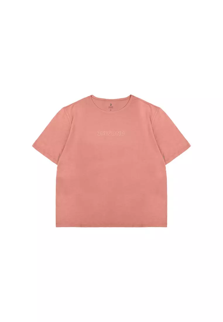 3Second Women's Basic T-Shirt Short Sleeve Boxy Fit Cotton Logo Script 3 OL-C070925