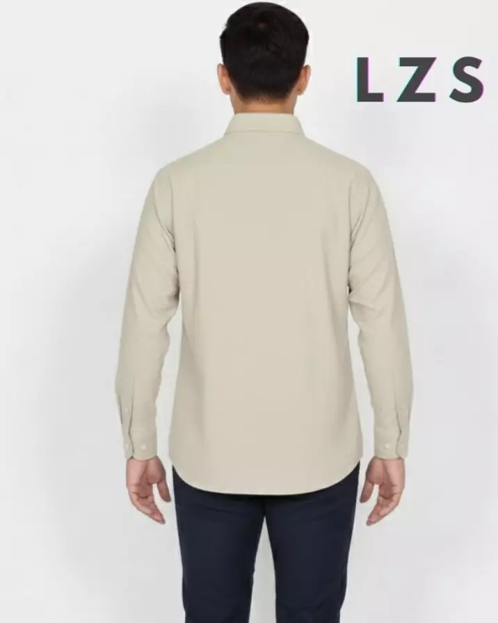 Kenzo Shirt - Kemeja Cotton Lengan Panjang Polos - KREM Reguler Fit Pria