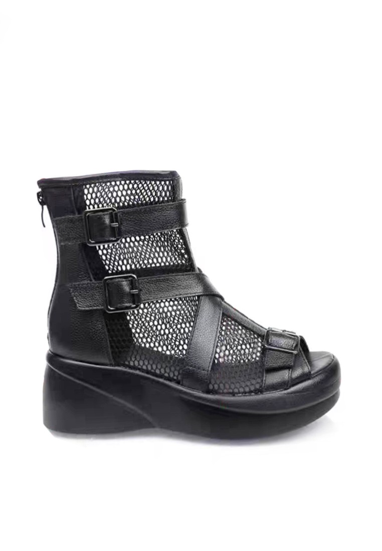 VANSA Top Layer Cowhide Mesh Open Toe Boots VSW-B70958