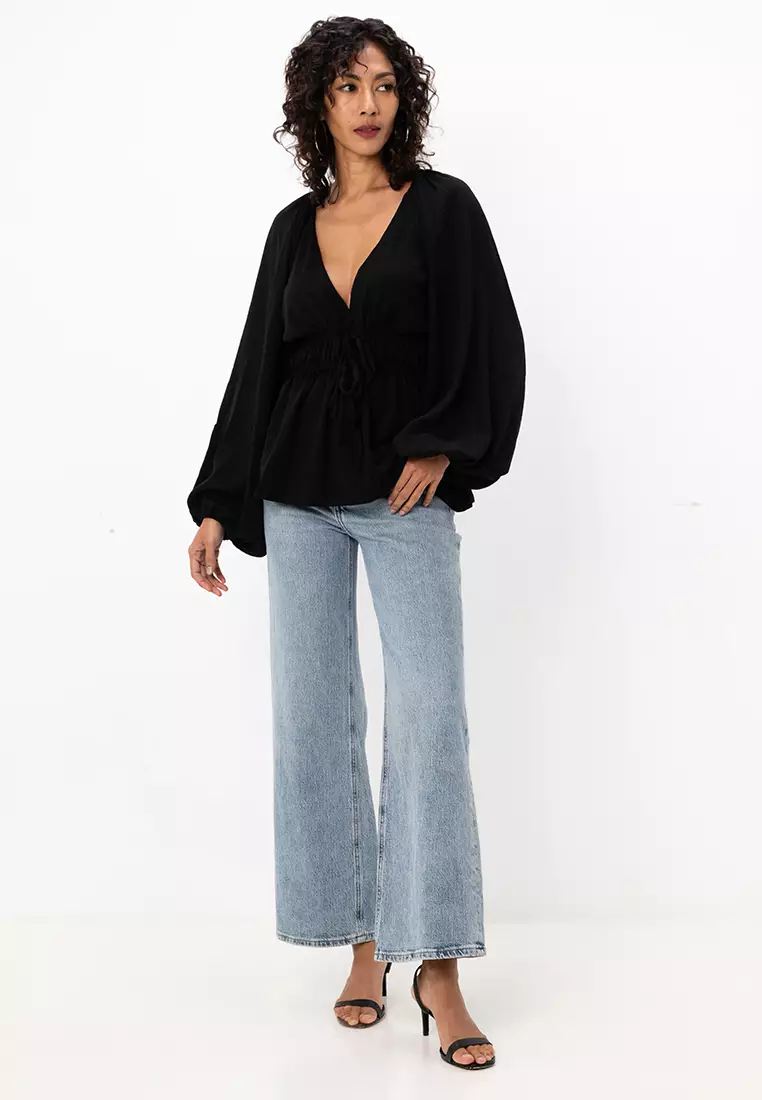Buy ASOS Design Long Sleeve V Neck Top With Kimono Sleeve