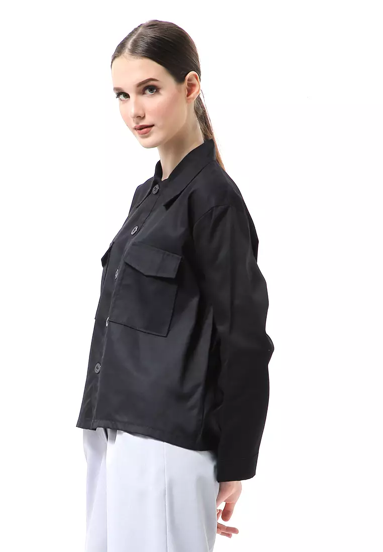 Silsi Jacket Outer Atasan Wanita Long Sleeve Motif Polos Premium Quality - Black