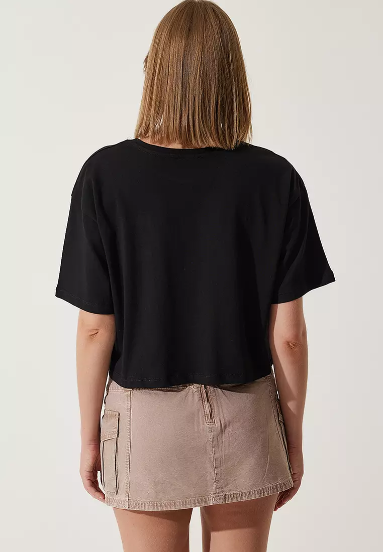 Cotton Embroidery Crop T-Shirt