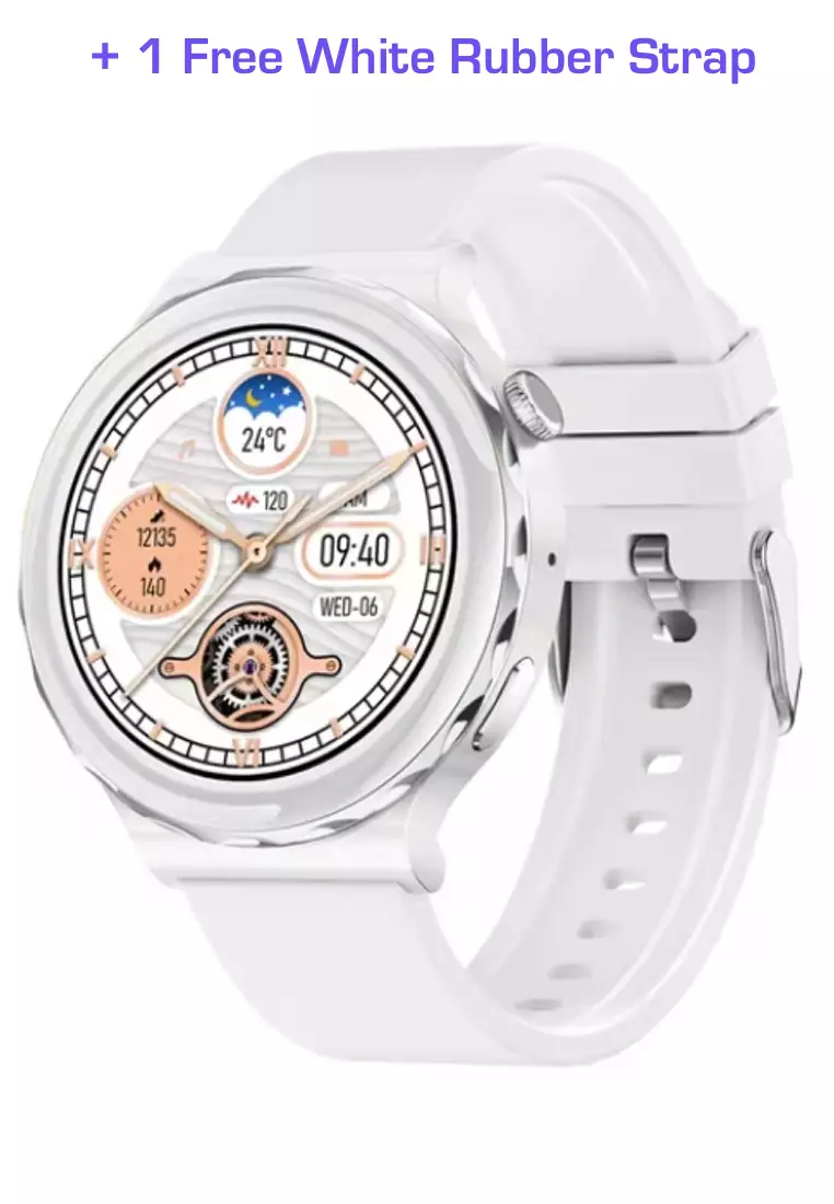 Unisex IOS/Android White SmartWatch + 1 Free White Rubber Strap