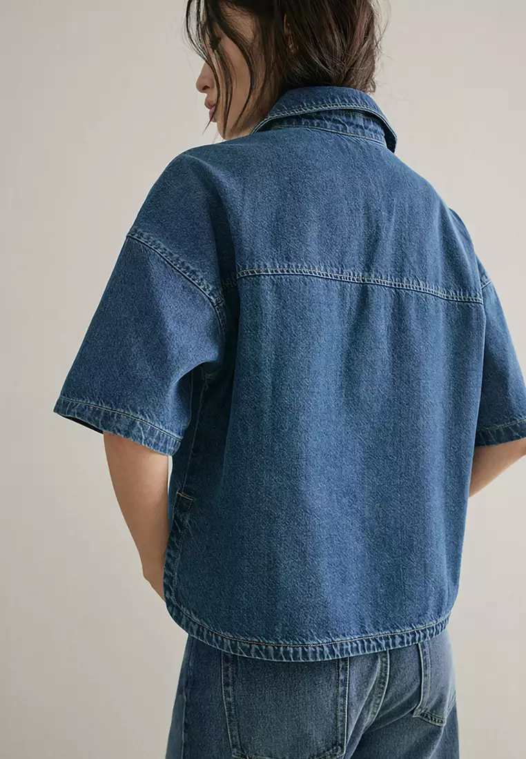 Denim Blouse With Pockets
