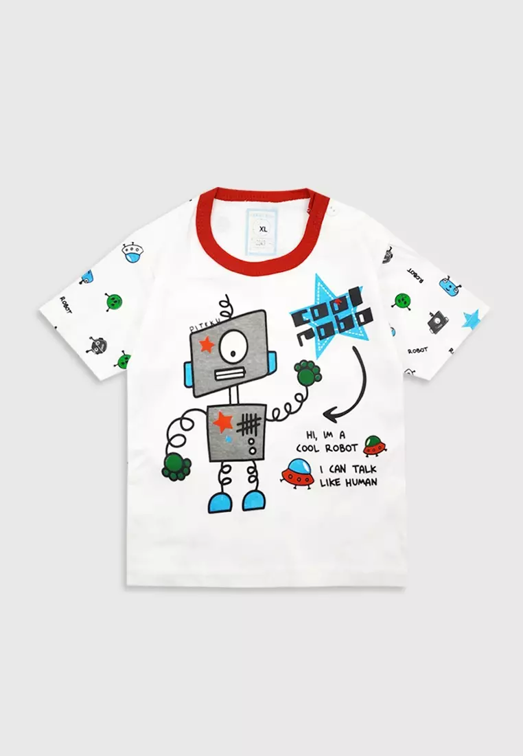 Wakakids Setelan Bayi Anak Laki Laki Usia 6 - 12 Bulan Motif Cool Robot 3349 Merah