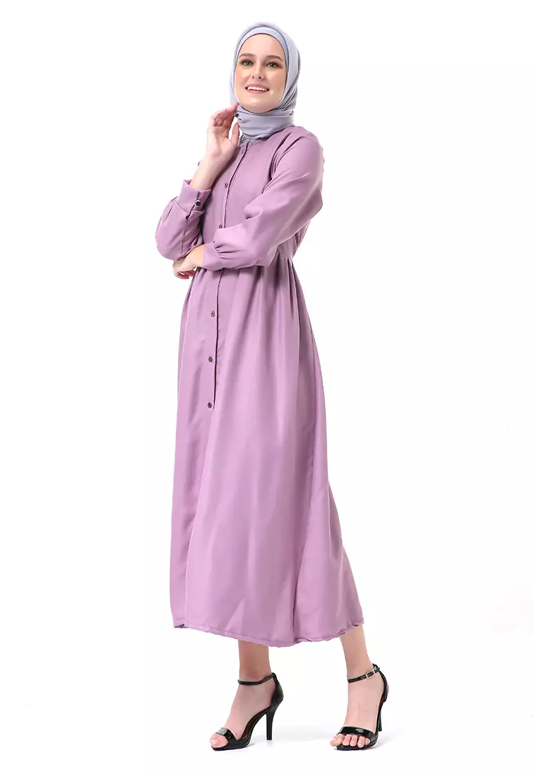 Kiyah Dress Button Muslimah Atasan Wanita Long Sleeve Premium Quality - Lavender
