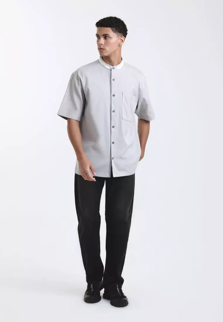 Emba Denim - Aram Two 037 Kemeja Koko Pria Lengan Pendek Grey