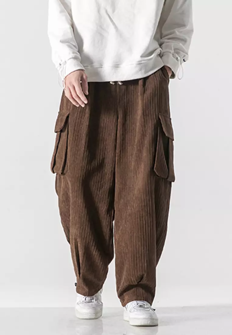 Mens Casual Corduroy Pants Fashion Sweatpants Baggy Hip Hop Drawstring  Trousers