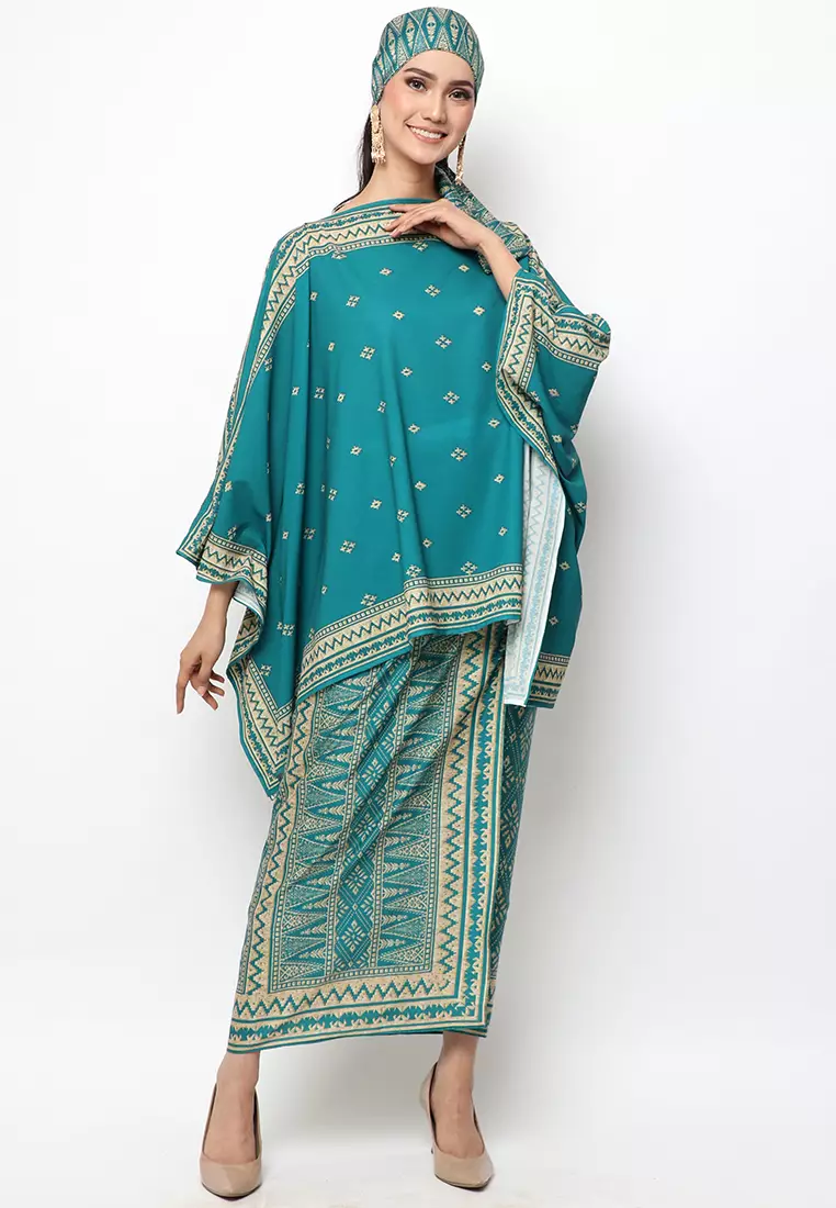 Kanzi Collection Songket R-Neck Teal Green Sarong Set